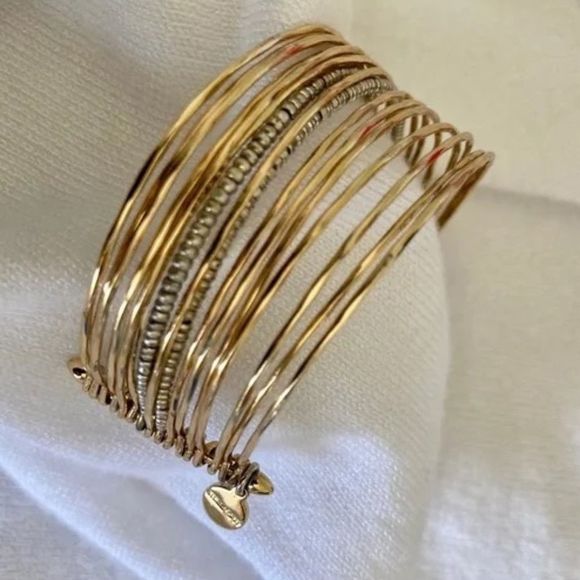 Stella & Dot Rhett Cuff Bracelet ~ Gold Silver Beaded Bangle - Picture 4 of 7